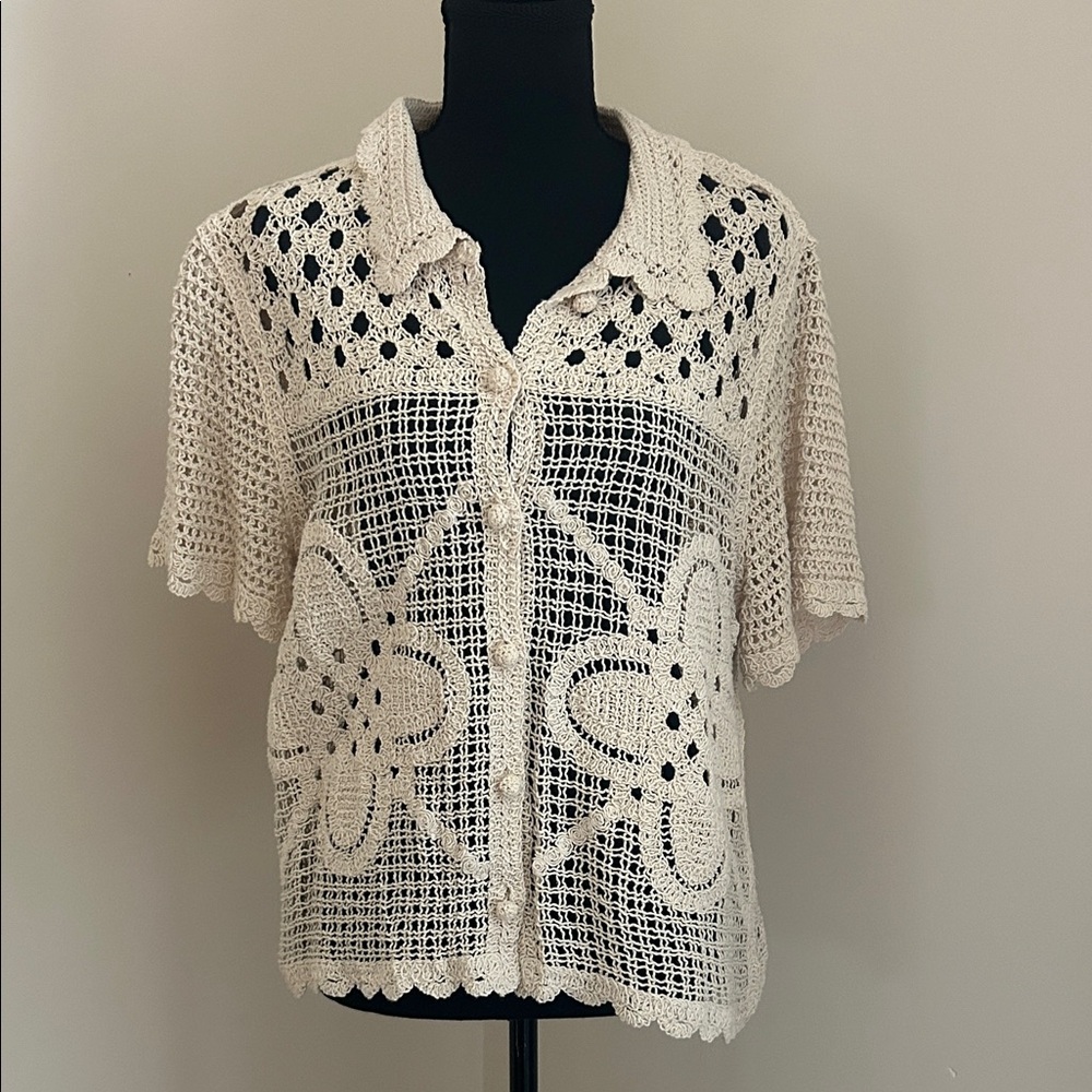 Skies Are Blue Cream Crochet Blouse